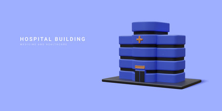 3d realistic hospital building isolated on blue background. Health care concept. vector...