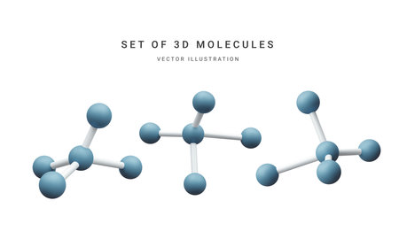 Set of 3d realistic abstract molecules isolated on white background. Medicine, biology, chemistry and science concept in cartoon style. vector illustration.のイラスト素材