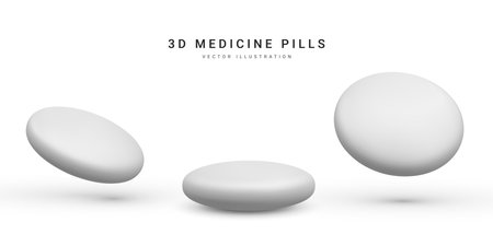 Set of 3d realistic pills isolated on white background. medicine and drugs. vector illustration.のイラスト素材