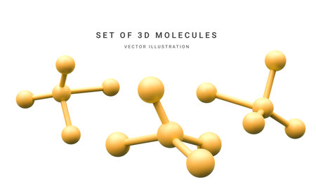 Set of 3d realistic abstract gold molecules isolated on white background. vector illustration.のイラスト素材