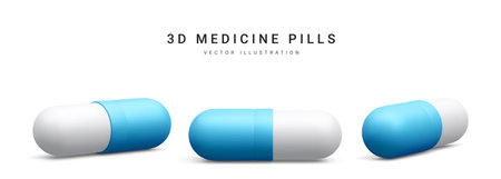 Set of 3d realistic capsule pills isolated on white background. medicine and drugs. vector illustration.のイラスト素材