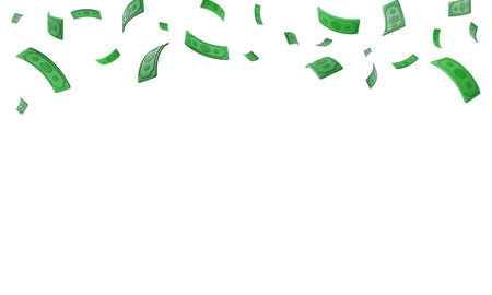 Set of 3d realistic falling green paper currency. Paper money bill flying. vector illustration.のイラスト素材
