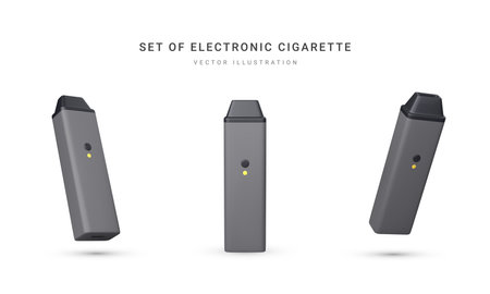 Set of 3d realistic disposable electronic cigarette isolated on white background. Modern smoking, vaping and nicotine with different flavors. vector illustration.のイラスト素材