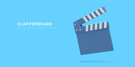 3d realistic clapperboard isolated on light background. vector illustration.のイラスト素材