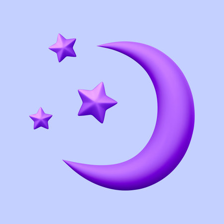 3d realistic crescent and stars isolated on white background. Abstract moon with bright stars in cartoon style. Vector illustration.のイラスト素材