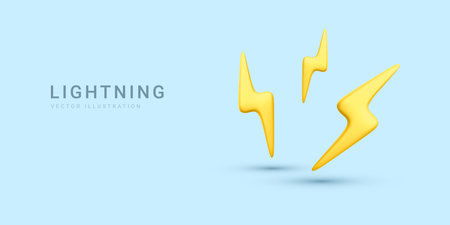 3d realistic flash lightnings on blue background. Vector illustration.のイラスト素材