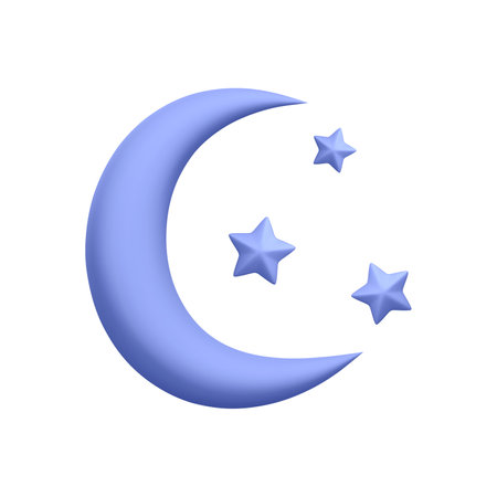 3d realistic crescent and stars isolated on white background. Abstract moon with bright stars in cartoon style. Vector illustration.のイラスト素材
