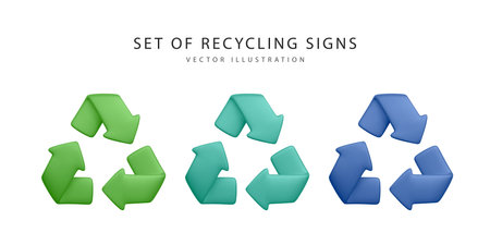Set of 3d realistic recycling signs isolated on white background. Vector illustration.のイラスト素材