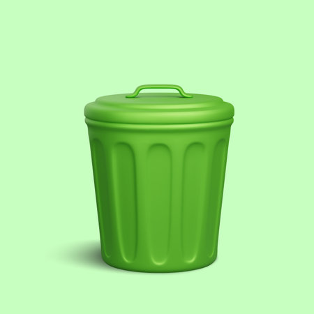 3d realistic trash can isolated on green background. Vector illustration.のイラスト素材