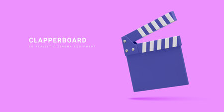 3d realistic clapperboard isolated on light background. vector illustration.のイラスト素材