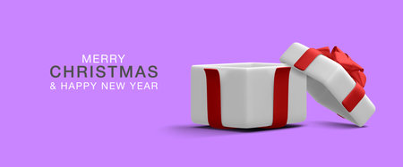 3d realistic christmas empty open gift box template in cartoon style on light background. Sale banner, surprise poster, flyer and brochure for celebrate birthday, wedding, anniversary.のイラスト素材