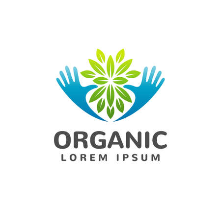 Eco tree hand with leaves vector logoのイラスト素材