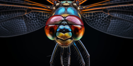 Macro of a dragonfly on a black background. 3D renderingの素材