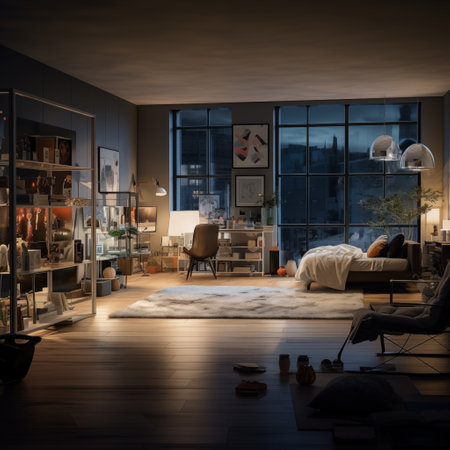 3d rendering of living room in loft style with night view.の素材