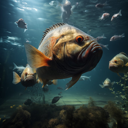 Big fish in the aquarium. Underwater world. 3d renderingの素材