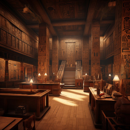 3D rendering of a wooden room in an ancient Chinese temple.の素材