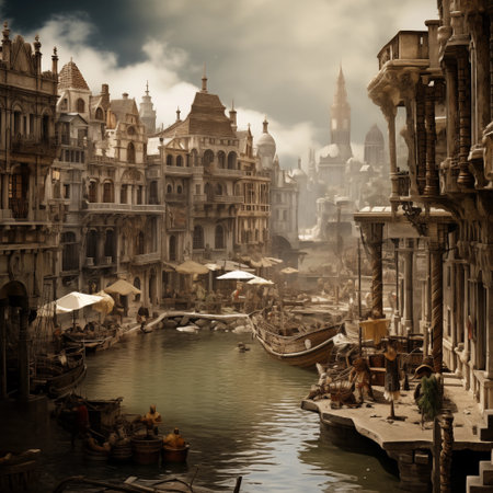 Vintage style image of the ancient city of Venice, Italy.の素材