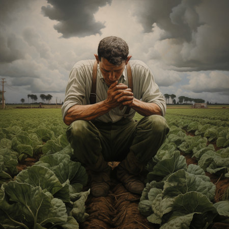 Farmer in the cabbage field,vintage style,vintageの素材