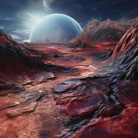 Alien Planet - 3D Rendered Computer Artwork. Rocks and planetの素材