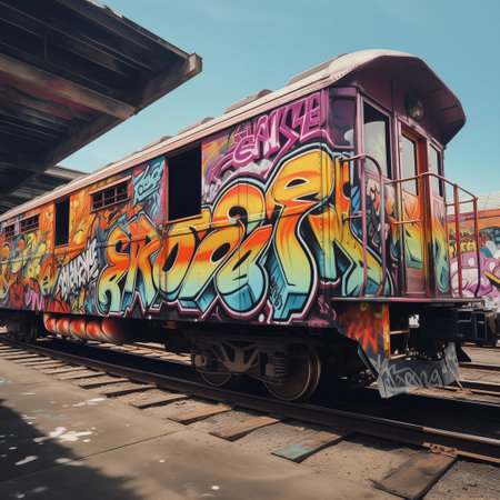 Colorful graffiti on a train in Bangkok, Thailand.の素材