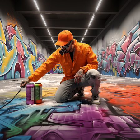 Worker painting graffiti on the wall. 3D illustration. High resolution.の素材