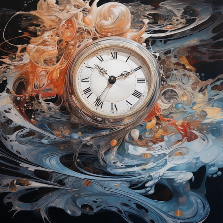Vintage pocket watch on abstract watercolor background. Time concept.の素材