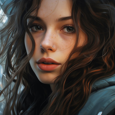 Fantasy portrait of a beautiful young woman with long curly hair.の素材