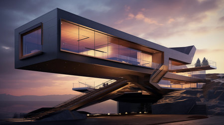 3d render of modern house on the top of a mountain.の素材
