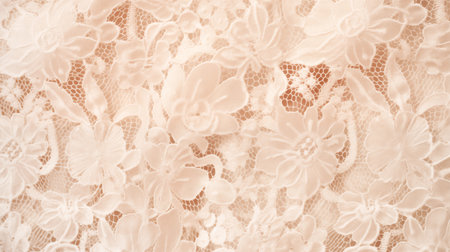 Background texture, pattern. Lace on the fabric. Beige color.の素材