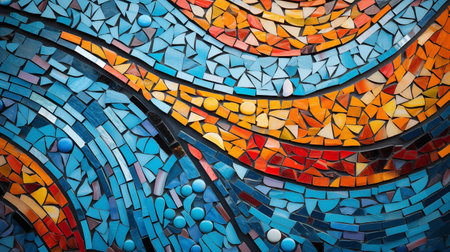 Detail of colorful ceramic mosaic on the facade of the building.の素材