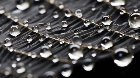 Water droplets on a spider web. Macro shot with shallow depth of fieldの素材