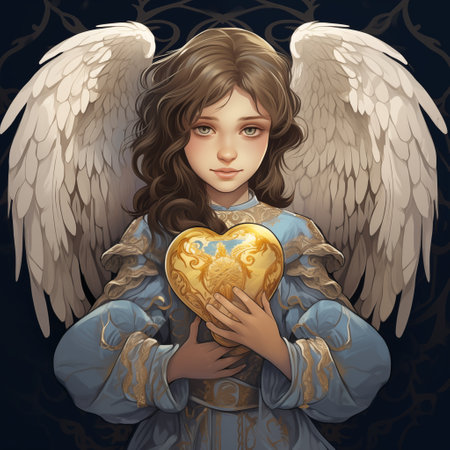 Illustration of a beautiful young girl with a heart in her handsの素材