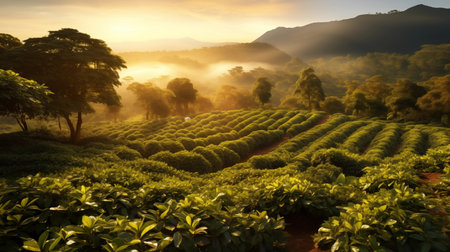 Tea Plantation at Sunrise, Munnar, Kerala, South Indiaの素材