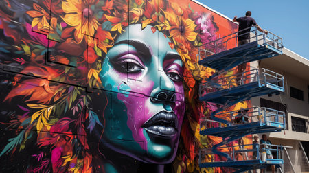 Mural art at East Williamsburg in Brooklyn. Outdoor art gallery known as the Bushwick Collective has the most diverse collection of street art in Brooklynの素材