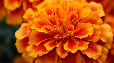 Orange marigold flower in the garden close-up macro photographyの素材