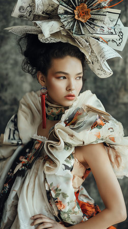 Portrait of a beautiful Asian woman in kimono.の素材