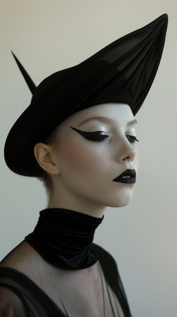 Mannequin with a black hat and black veil on white backgroundの素材