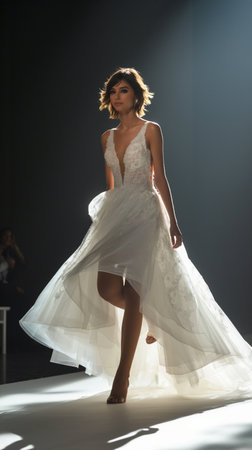 A model walks the runway at the Ines Di Santo Fall 2013 Bridal collection show in New York City.の素材