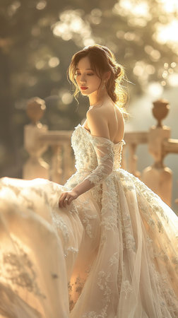 Portrait of a beautiful girl in a wedding dress in the old castleの素材