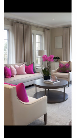 Interior of a living room with a sofa and a coffee tableの素材