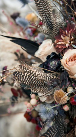 Wedding bouquet of flowers and birds. Selective focus.の素材