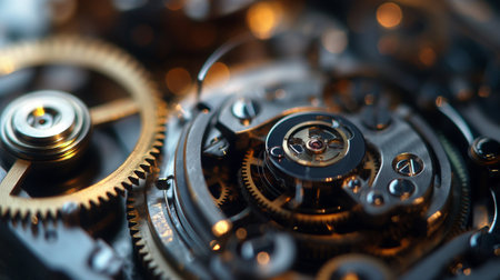 Detail of the gears and mechanisms of an old vintage clockworkの素材