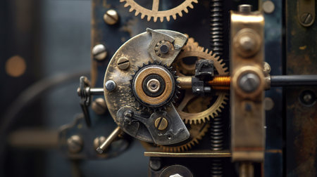 Detail of the mechanism of an old clock. Close-up.の素材