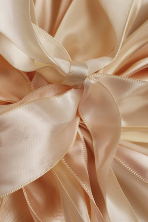 Texture, background, pattern. Silk fabric is beige with a satin bowの素材