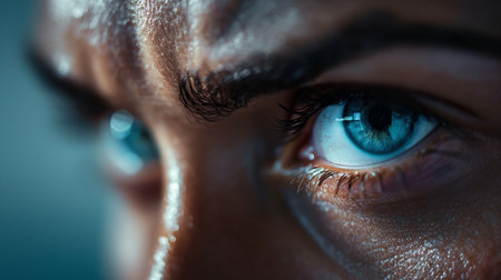 Close-up of a man's blue eye. Shallow depth of field.の素材