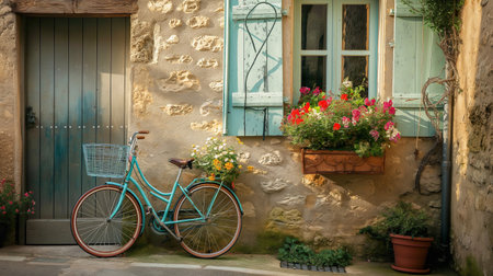 Bicycle in front of a house in La Petite France, Franceの素材