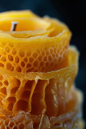 close up of a wax candle on a black background, shallow depth of fieldの素材