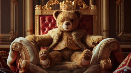 Teddy bear sitting on the armchair in the royal apartments.の素材