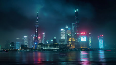 Shanghai Lujiazui Finance and Trade Zone of the modern city night sceneの素材