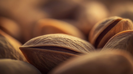 Close up of pistachio nuts. Selective focus. Shallow depth of field.の素材